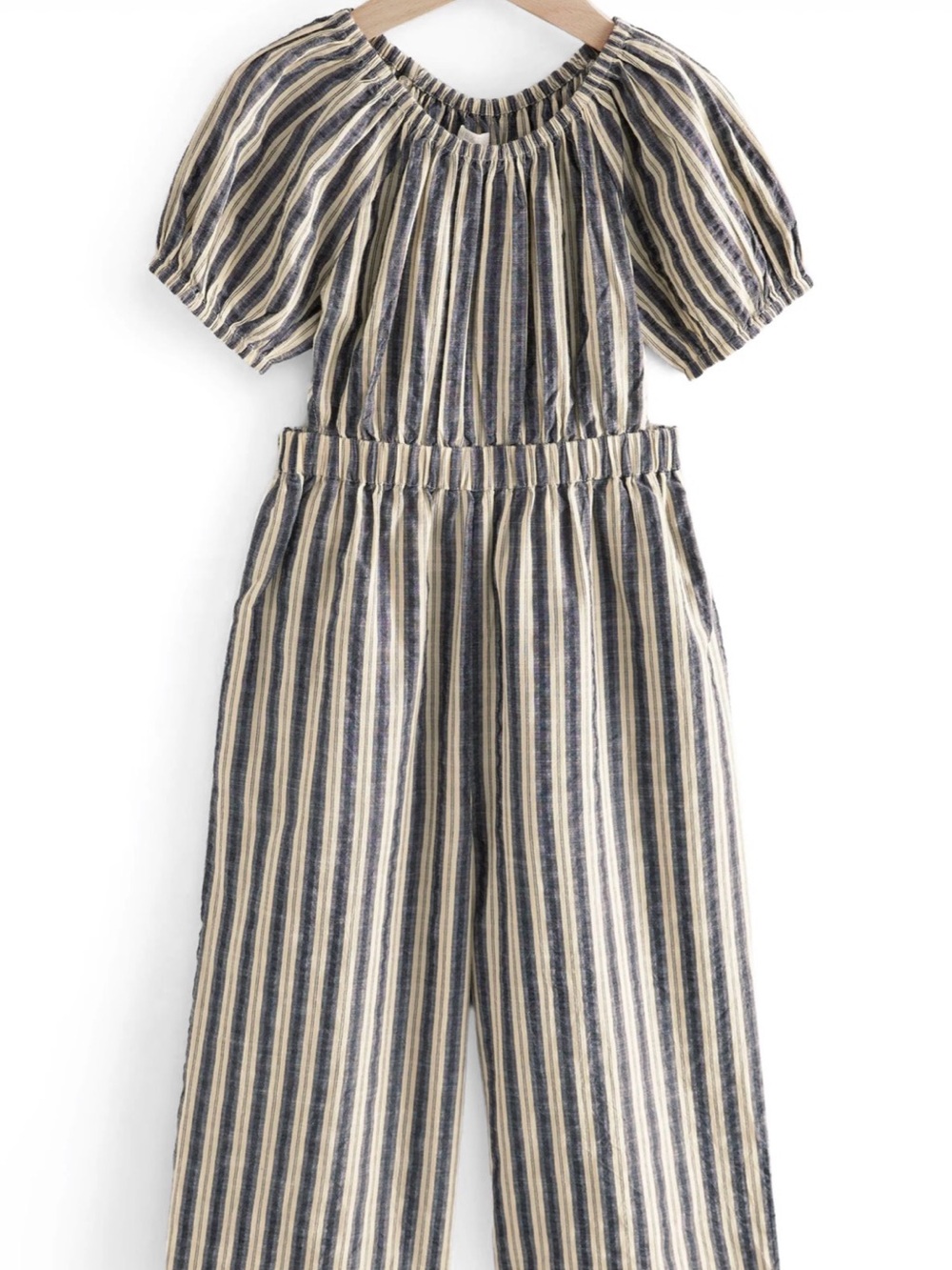 next Navy, White & Cream Striped Off-Shoulder Jumpsuit